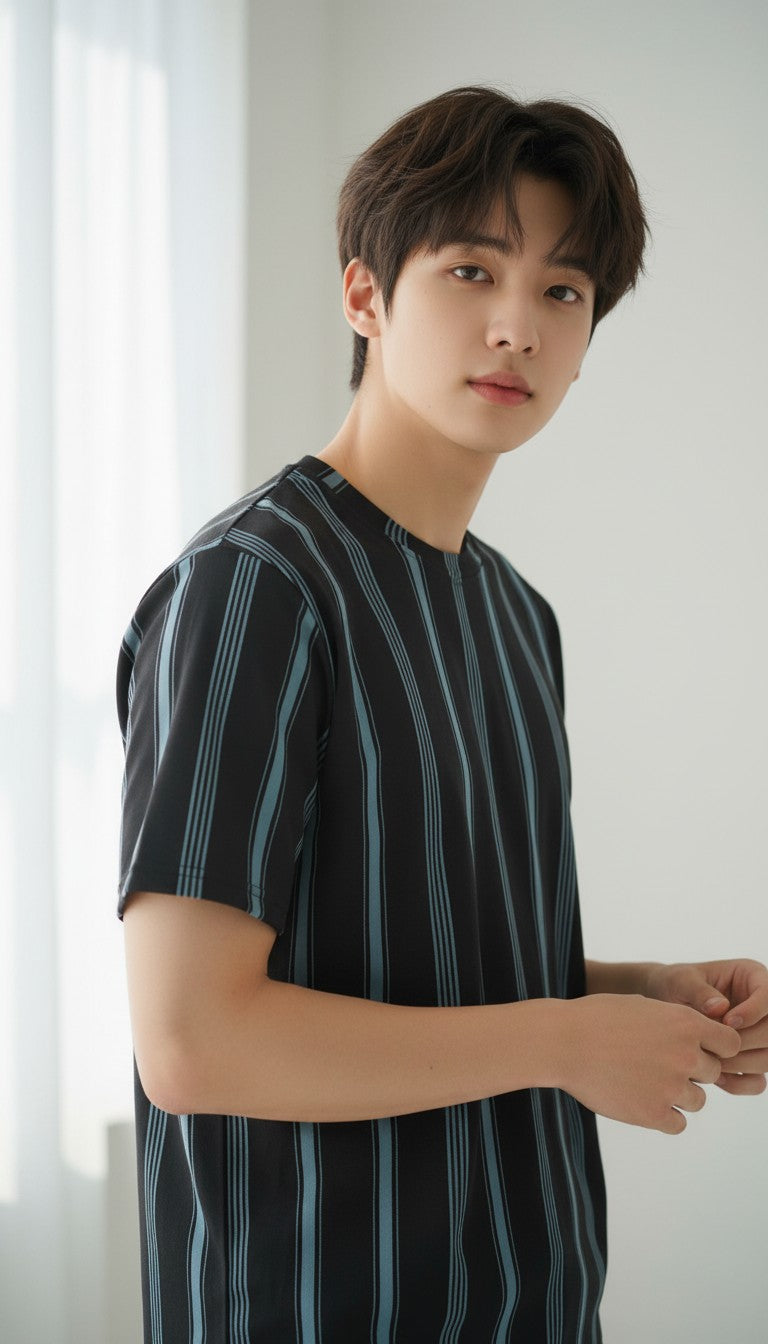 MENS TSHIRT ROUND NECK VERTICAL STRIPED ⚡️