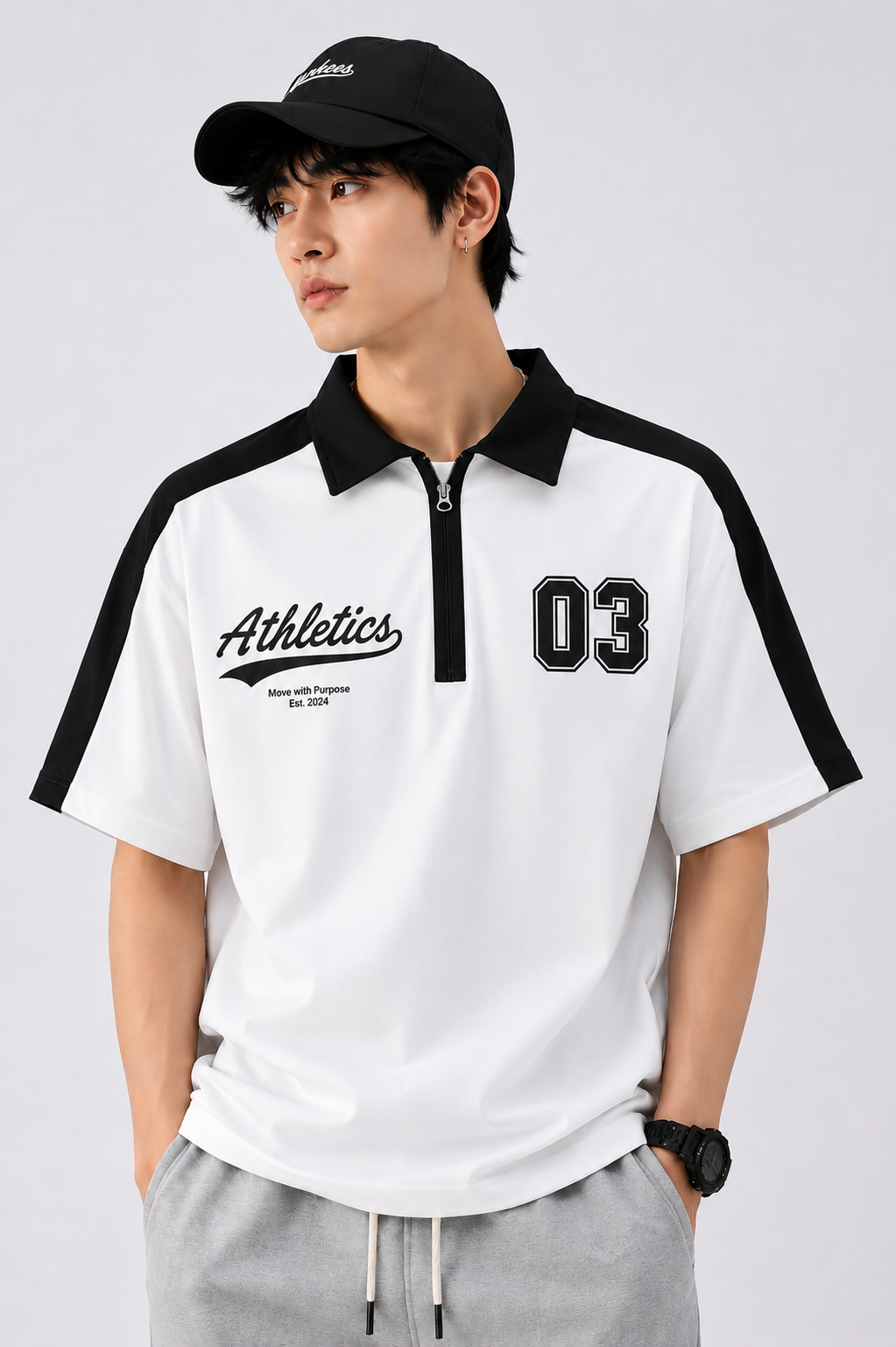 Men's Fashion Zip Neck Polo T-Shirt