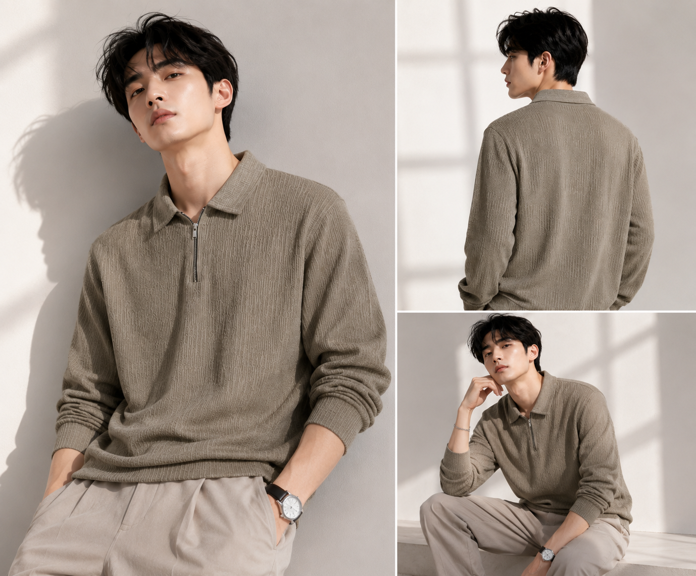 🟤 Men's Texture Half-Zip Sweatshirt