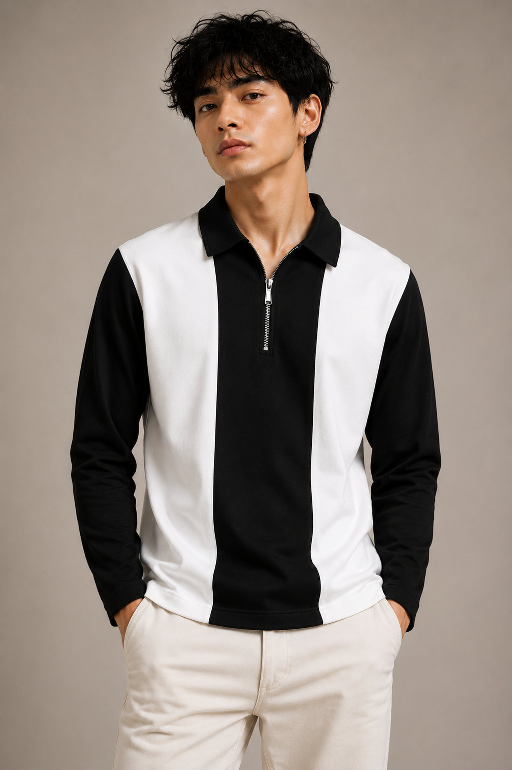 Men's Zip neck Polo - Full sleeve