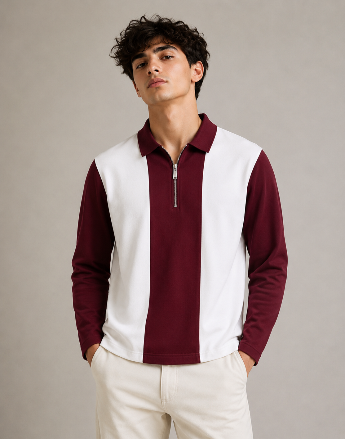 Men's Zip neck Polo - Full sleeve
