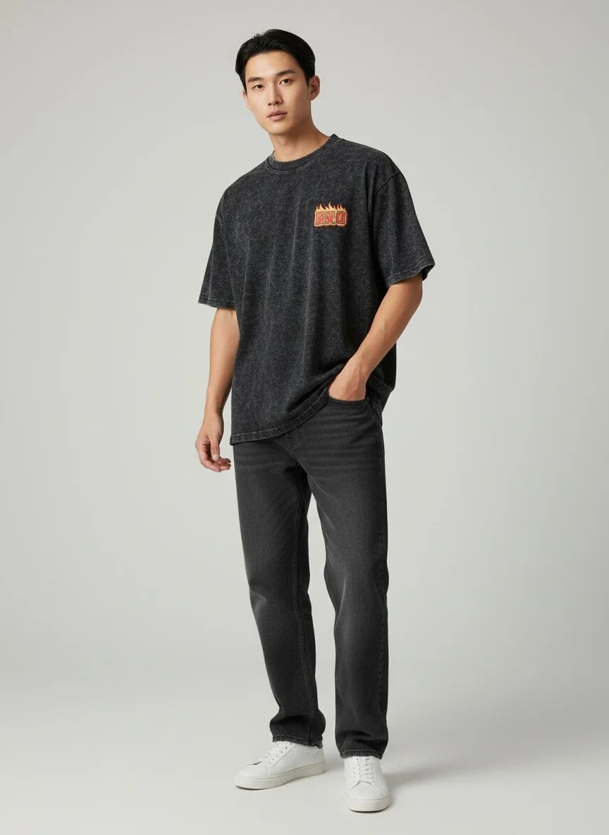 Drop shoulder Mens Optic Wash Tshirt  Black Color