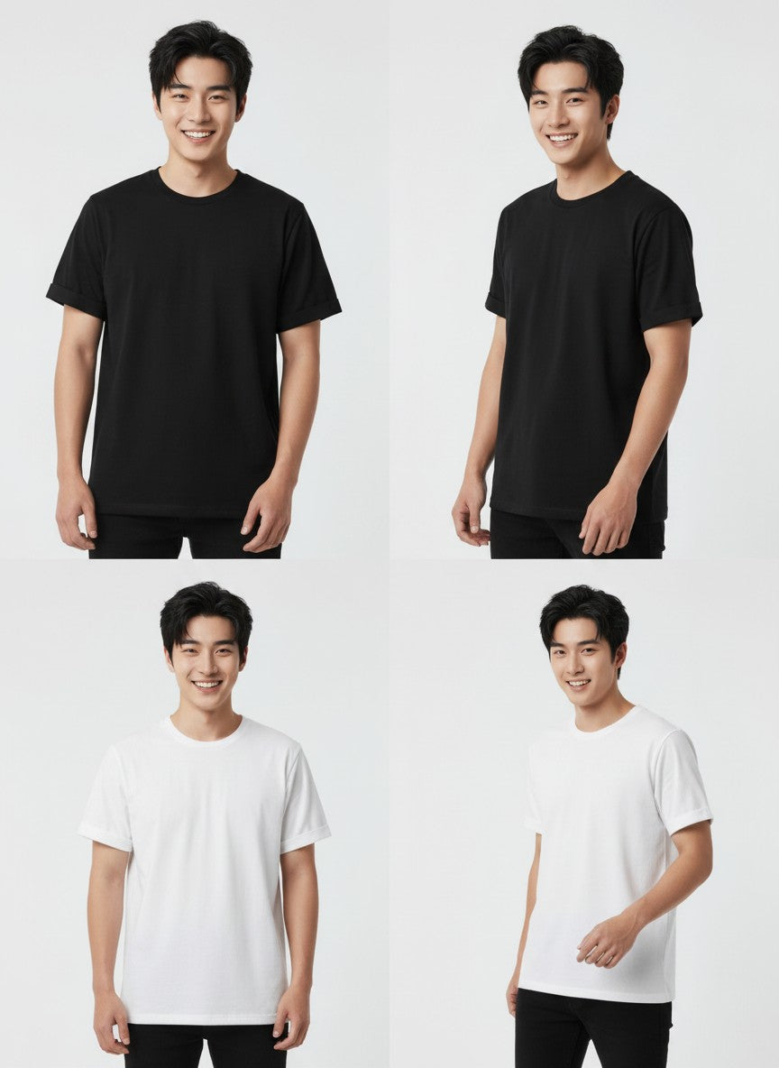 🖤🤍 Men's Cotton Round Neck T-Shirt Combo Pack (Pack of 2)
