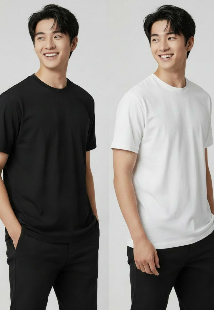🖤🤍 Men's Cotton Round Neck T-Shirt Combo Pack (Pack of 2)
